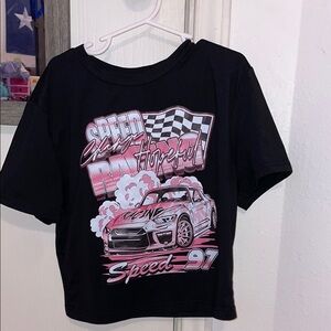 SHEIN Black and Pink Racing Graphic Short Sleeve Tees